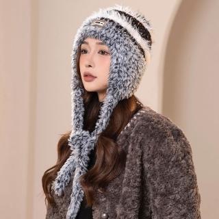 【Acorn 橡果】護耳毛帽內裡絨毛網紅小臉保暖防風耳罩毛球帽(黑色)