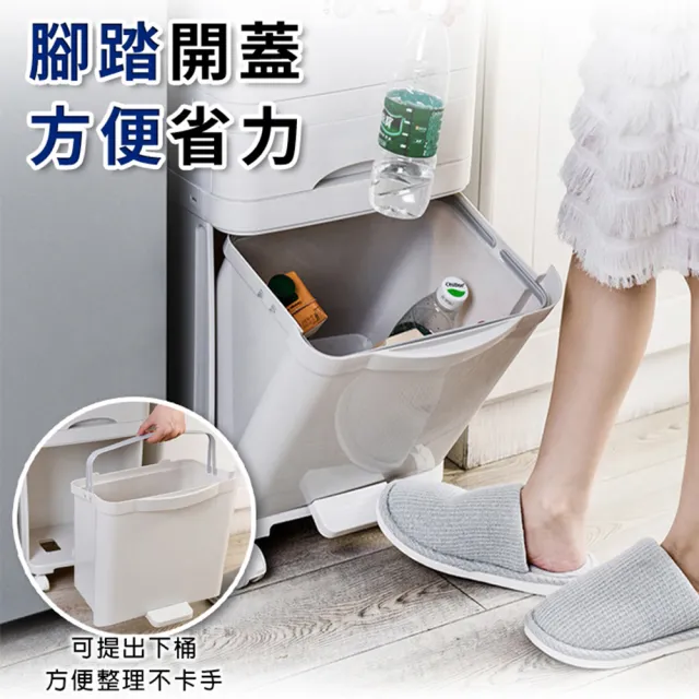 【isona】45L 雙層雙蓋 雙內桶垃圾桶(腳踏按壓 分類垃圾桶 垃圾筒)