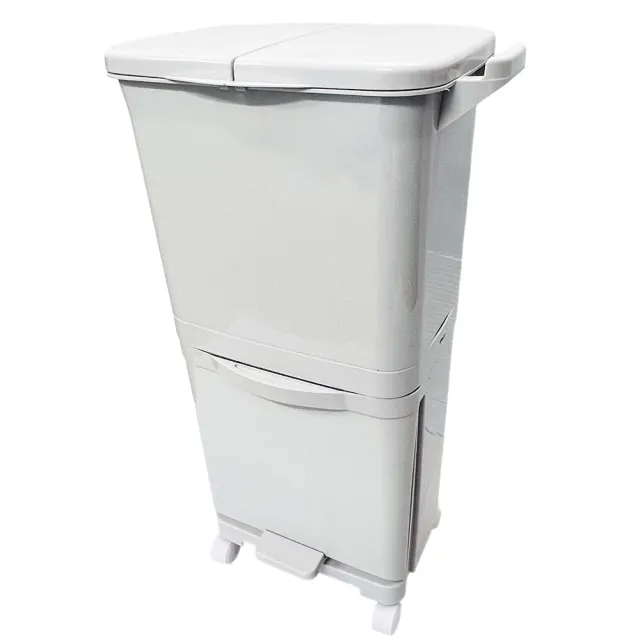 【isona】45L 雙層雙蓋 雙內桶垃圾桶(腳踏按壓 分類垃圾桶 垃圾筒)