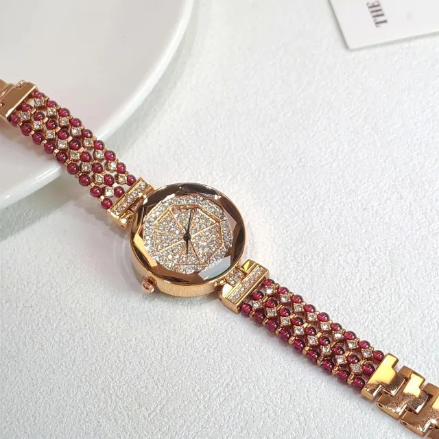【勝弘珠寶】紅石榴水晶時尚手錶款(紅石榴水晶手錶)