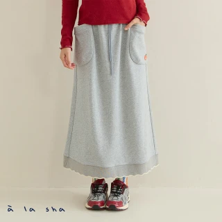 【a la sha】蘋果刺繡花邊羅紋裙