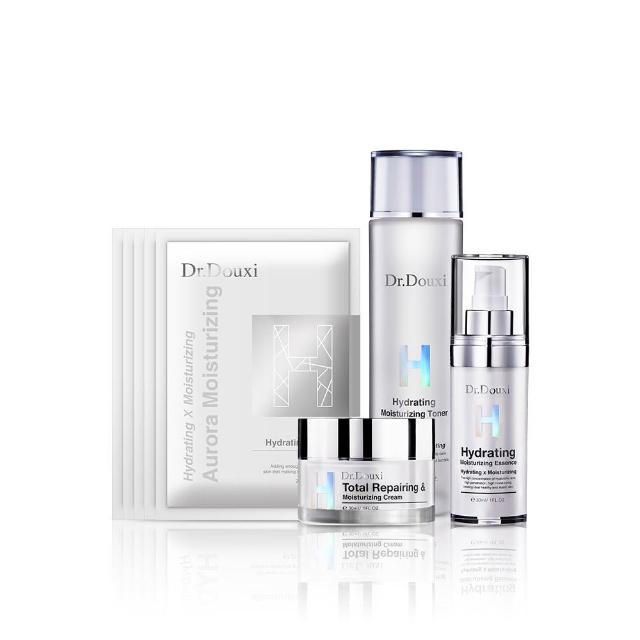 【Dr.Douxi 朵璽】澎潤爆水套組-玻尿酸透顏露150ml+玻尿酸精華30ml+全效霜30ml+保水面膜5片