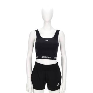【adidas 愛迪達】Waistband Tank 女款 黑色 短版 修身 加襯 運動 休閒 無袖 背心 KB6420