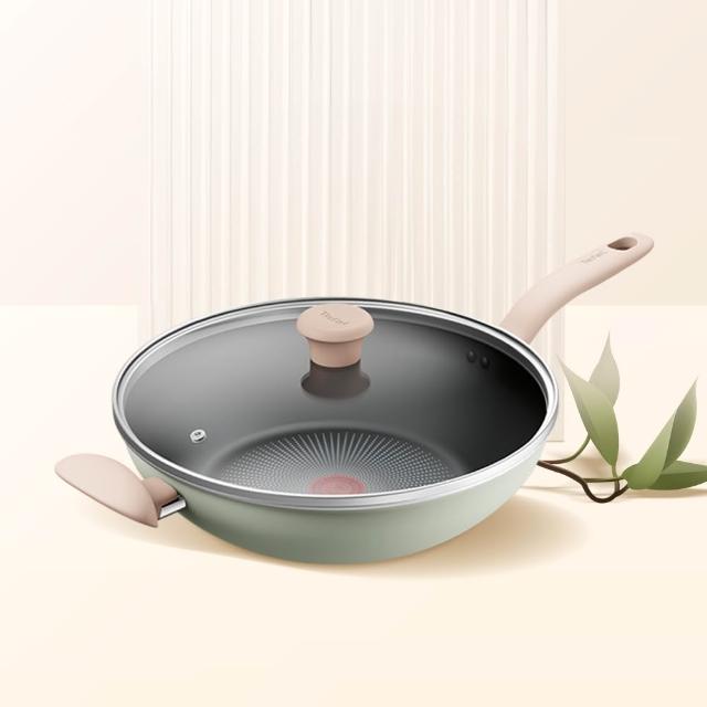 【Tefal 特福】抹茶時光系列30CM不沾鍋炒鍋-加蓋(IH爐可用鍋)
