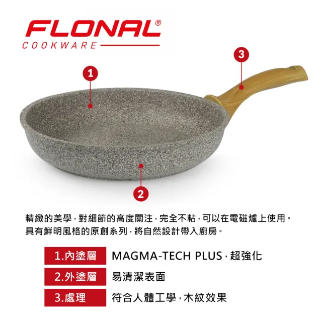【Flonal 芙諾納】自然石不沾鍋 三代升級 義大利製造32cm中華炒鍋DASWO3230(MOMO獨家)