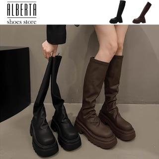 【Alberta】底厚6cm 筒高38cm 筒圍36cm 堆堆靴 厚底長靴 高筒靴 膝下靴 長筒靴 2色