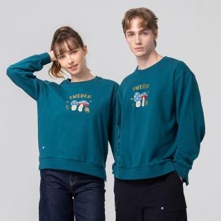 【moz】瑞典 立體發泡 駝鹿蘑菇咬一口 100%純棉 大學T-墨藍綠 開衩 男女共款(亞洲版)