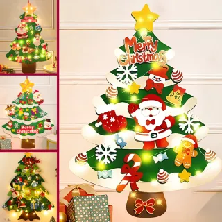 【半島良品】送燈串/毛氈布掛牆裝飾聖誕樹(聖誕節慶佈置 重複黏貼)