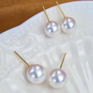 【海斯珠寶】18K金 珍珠素釘 5.5-6mm 日本 Akoya 天然海水珍珠 耳釘 正圓強光 優雅百搭 防過敏設計
