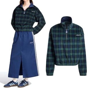 【adidas 愛迪達】Tartan Half Zip 女款 綠色 休閒 拉鍊 半開襟 立領 三葉草 長袖 外套 IX1054