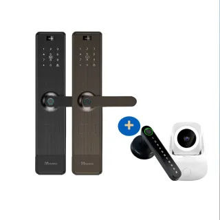 【FAMMIX菲米斯】全配組★六合一指紋Wi-Fi電子鎖+室內電子鎖+500萬畫素監視器(僅含大鎖安裝)