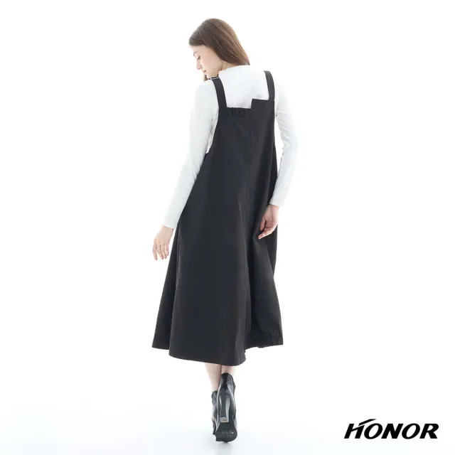 【HONOR 山形屋】出清品 百搭可調肩帶鬆緊擺吊帶洋裝-黑(限定出清)
