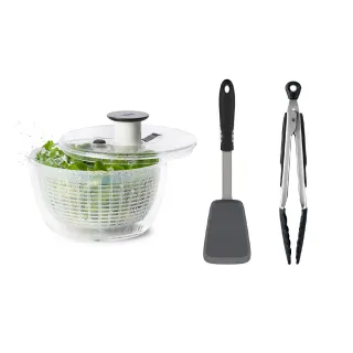 【美國OXO】按壓式蔬菜香草脫水器3L/不傷鍋矽膠兩件組(二選一)