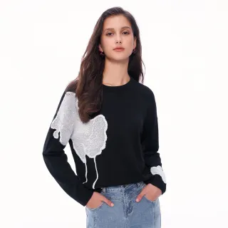 【MOMA】花朵集散地美麗諾羊毛針織上衣(黑色)