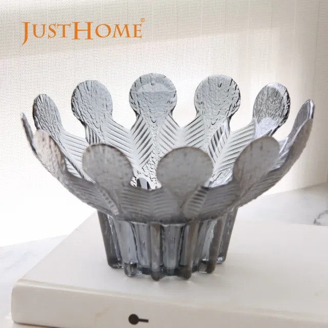 【Just Home】迷霧灰葉片造型8吋玻璃水果盤-2件組(糖果盤 端盤)