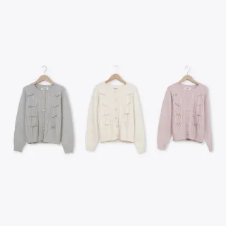 【CUMAR】麻花波紋蝴蝶結開釦針織外套(粉 杏 灰/魅力商品)