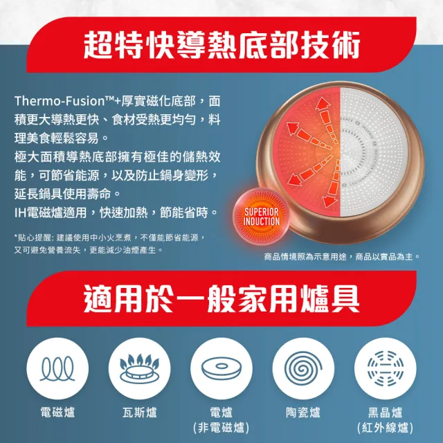 【Tefal 特福】法國製巧變精靈系列可拆式不沾鍋4件組-耀眼銅(IH爐可用鍋/電磁爐適用)