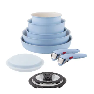 【Tefal 特福】巧變精靈系列可拆式不沾鍋5鍋11件組-天空藍(IH爐可用鍋/電磁爐適用/露營好攜帶)