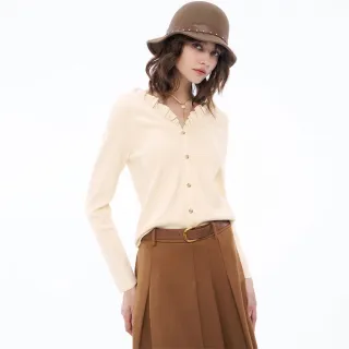 【MOMA】鄰家女孩荷葉立領針織上衣(米白色)