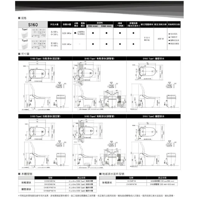 【Panasonic 國際牌】全自動洗淨馬桶 S160 Type1 自動掀蓋與自動閉合洗淨(日本原裝進口 保固一年 不含安裝)