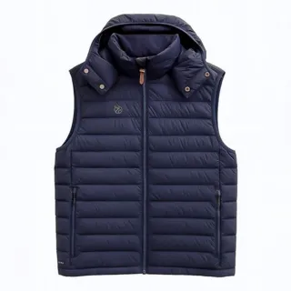 【Wildland 荒野】男 700FP可拆帽輕暖羽絨背心.中央拉鍊開襟保暖連帽背心(0B32172-104 藍黑色)