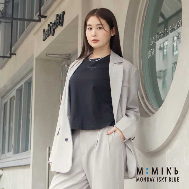 【M:MINb】:lue側開衩寬鬆涼感微短T恤(黑色/中大尺碼女裝/大尺碼上衣/涼感)