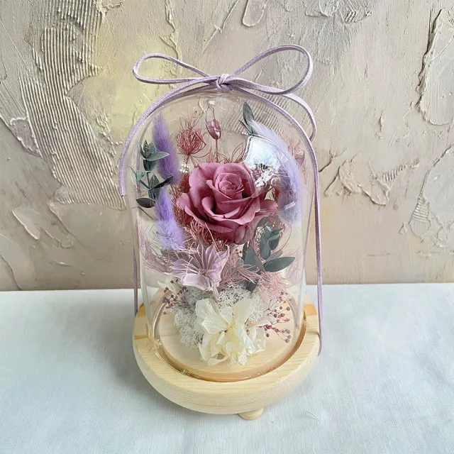 【OSTARA FLORIST 奧斯塔拉花藝】莫蘭迪紫永生玫瑰玻璃罩(永生花、玫瑰花、情人節、母親節、生日)