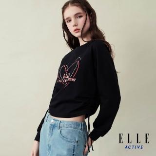 【ELLE ACTIVE】女款 愛心印花側抽繩設計長袖上衣-黑色(EA25A2W1408#99)