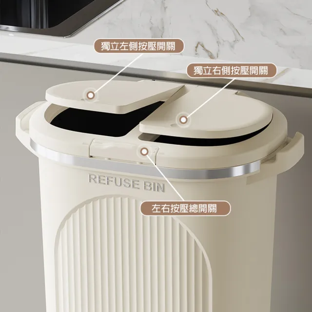 【AOTTO】大容量附輪雙蓋不彎腰分類垃圾桶(垃圾桶 分類 回收 置物架)