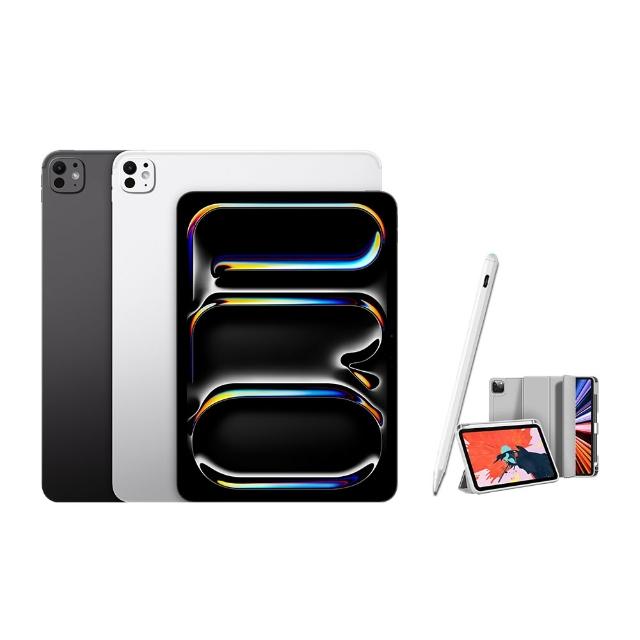 【Apple】2025 iPad Pro M5晶片/11吋/WiFi/256G 平板電腦(A04 Plus觸控筆+三折筆槽殼+鋼化保貼組)