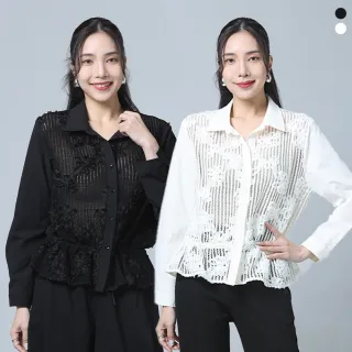 【MON’S】時上絲花蕾絲網格拼上衣(2色任選)