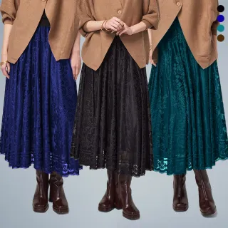 【MON’S】絲絨燒花中長裙(5色任選)