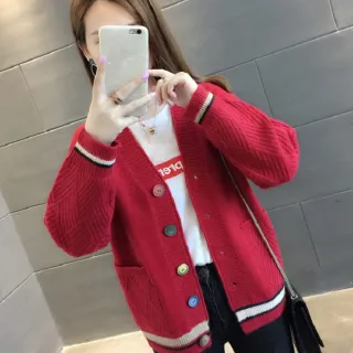 【AS 梨卡】女裝 針織外套 彩色鈕扣 毛衣外套 慵懶風 寬鬆毛衣 學院風外套 DR067(女裝 外套 針織外套)