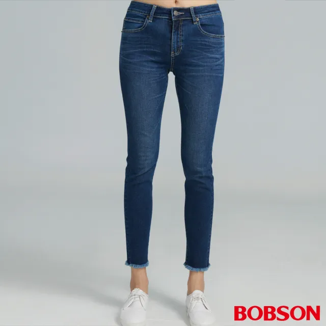 【BOBSON】女款中腰毛鬚褲口窄管褲(8168-53)