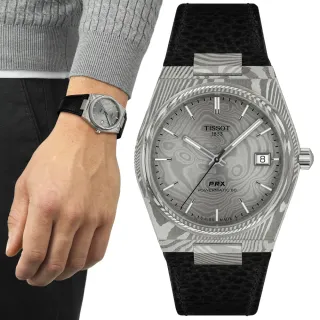【TISSOT 天梭】PRX系列 大馬士革鋼 酒桶型 機械腕錶 618 週年慶 推薦(T1378079608100)