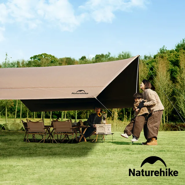【Naturehike】云霄Lite150D黑膠防水遮陽天幕 附帳桿 六邊形400x292cm WS015(台灣總代理公司貨)