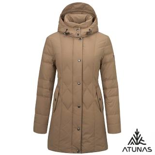 【ATUNAS 歐都納】女款HEAT CORE蓄熱保暖中長版羽絨外套(A1GA2532W卡其/防潑水/防風/休閒/旅遊/百搭款)