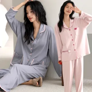 【Kosmiya】1套 帶胸墊 純棉優雅花語純棉長袖睡衣/女睡衣/居家服/睡衣套裝/保暖睡衣(3色可選/均碼/加大碼)