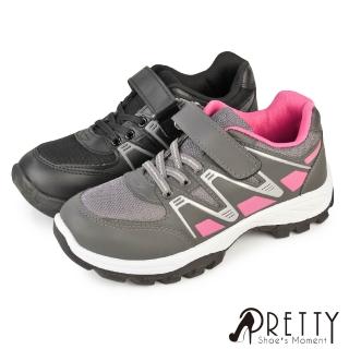 【Pretty】女鞋 休閒鞋 運動鞋 厚底休閒鞋 戶外 魔鬼氈 沾黏式 透氣(全黑、灰桃)
