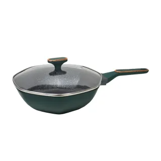 【八角維京】八角一體成型 不沾鍋 炒鍋 32cm IH爐可用鍋 贈原廠玻璃蓋(橄欖綠)