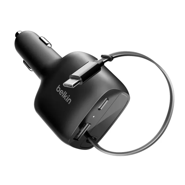 【BELKIN】BoostCharge 75W 自帶線車用充電器1C+1A+1伸縮TYPE-C線_伸縮線長75cm(CCC001fqBK)