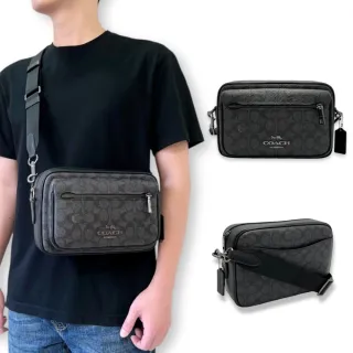 【COACH】男生 方包 經典荖花LOGO 牛皮 雙層收納 男款 相機包(CZ401)