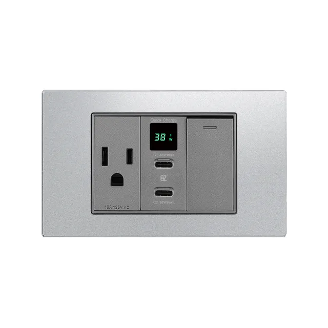 【易智快充】AC安全插座+38w USB+開關(多種模組任選-金屬霧面磁吸面板-易智系列)
