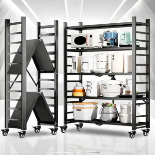 【ONE HOUSE】五層100寬_可調層板  洛克巨型免安裝摺疊置物架(免組裝/收納櫃/收納架/層架/鐵架/書架)