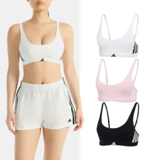 【adidas 愛迪達】ACTIVE ESSENTIALS COTTON 3 STRIPES SCOOP BRALETTE 棉質圓領無鋼圈內衣(三色任選)