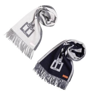 【Hermes 愛馬仕】Casaque Les Sangles 100%喀什米爾雙面圍巾(多款任選)