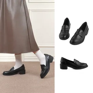 【SANDARU 山打努】樂福鞋 尖頭紳士粗中跟真皮皮鞋 西裝 通勤 OL 紳士鞋 通勤鞋 女鞋(黑)