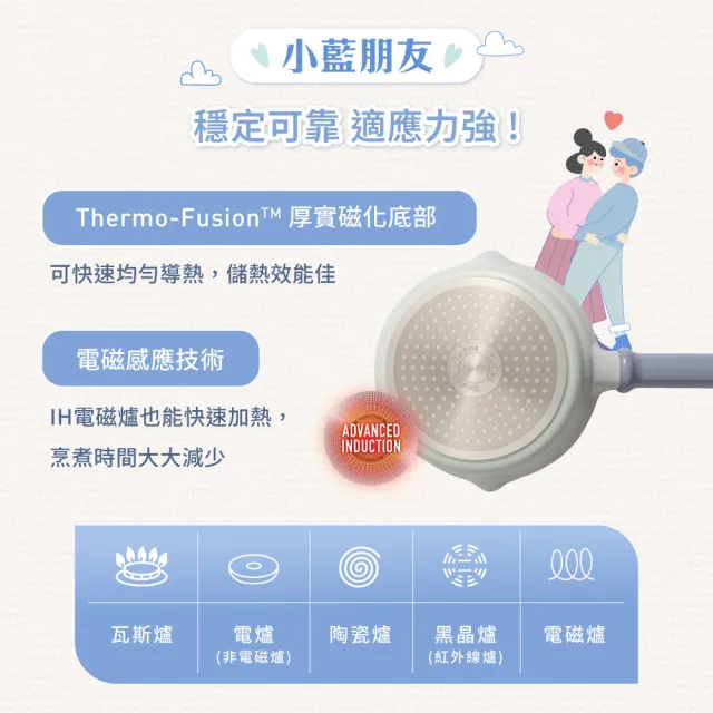 【Tefal 特福】蔚藍陶瓷系列18CM不沾鍋單柄湯鍋-加蓋(不挑爐具、IH爐可用鍋)