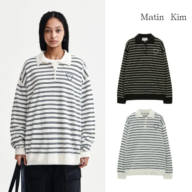 【MATIN KIM】官方旗艦 心形LOGO翻領條紋上衣(多)