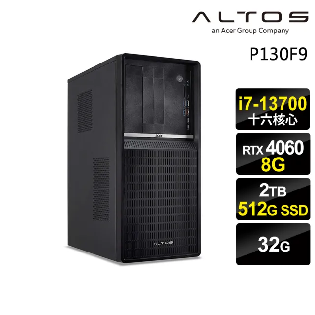 【Acer 宏碁】i7 RTX4060繪圖工作站(Altos P130F9/i7-13700/32G/512SSD+2TB/RTX4060/W11P)
